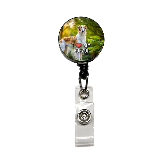 I Love My Borzoi Dog Heart Retractable ID Key Card Name Tag Badge Holder with Clip
