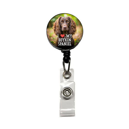 I Love My Boykin Spaniel Dog Heart Retractable ID Key Card Name Tag Badge Holder with Clip