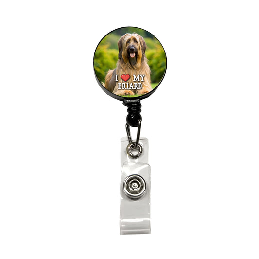 I Love My Briard Dog Heart Retractable ID Key Card Name Tag Badge Holder with Clip