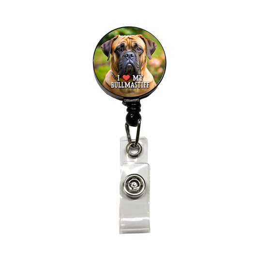 I Love My Bullmastiff Dog Heart Retractable ID Key Card Name Tag Badge Holder with Clip