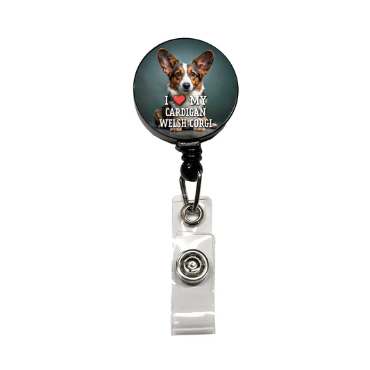 I Love My Cardigan Welsh Corgi Dog Heart Retractable ID Key Card Name Tag Badge Holder with Clip