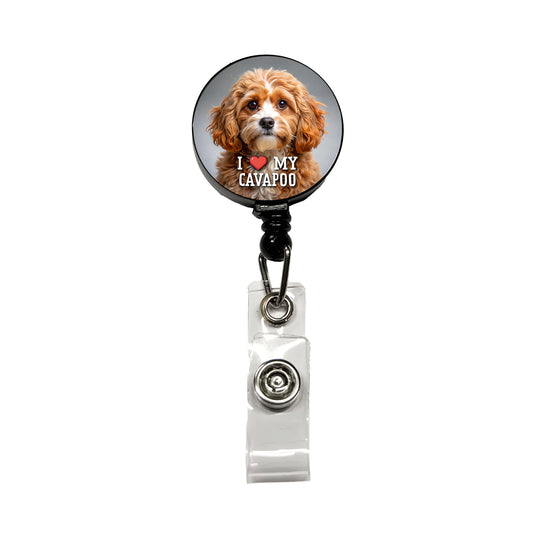 I Love My Cavapoo Dog Heart Retractable ID Key Card Name Tag Badge Holder with Clip