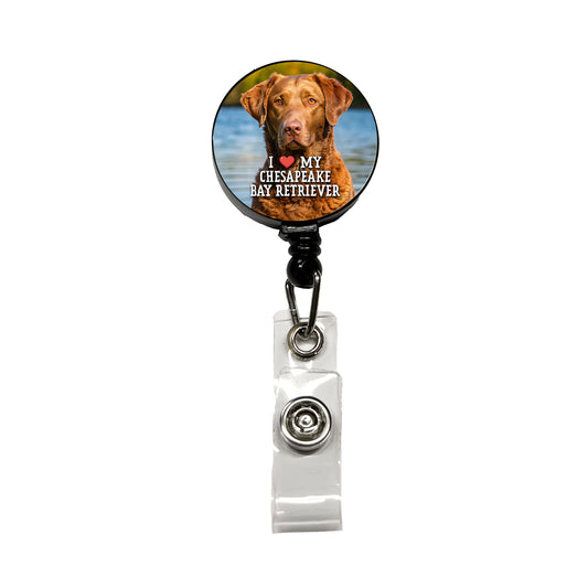 I Love My Chesapeake Bay Retriever Dog Heart Retractable ID Key Card Name Tag Badge Holder with Clip