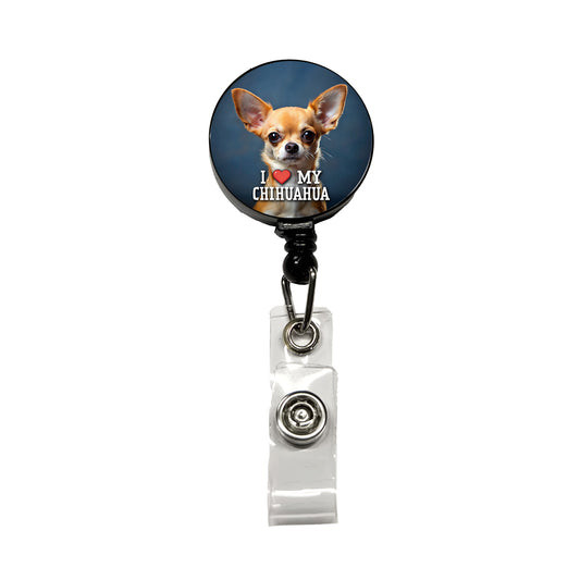 I Love My Chihuahua Dog Heart Retractable ID Key Card Name Tag Badge Holder with Clip