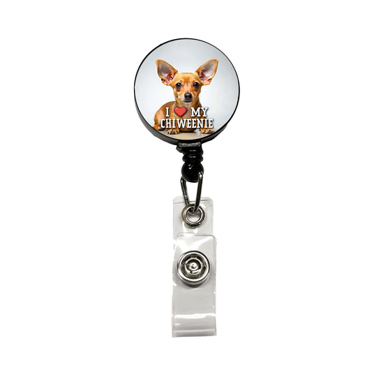 I Love My Chiweenie Dog Heart Retractable ID Key Card Name Tag Badge Holder with Clip
