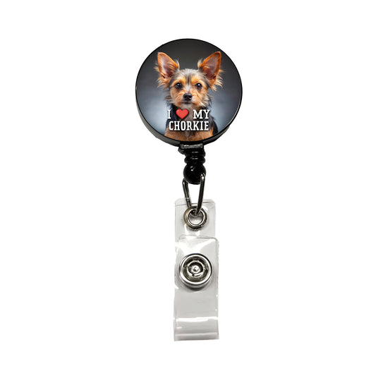 I Love My Chorkie Dog Heart Retractable ID Key Card Name Tag Badge Holder with Clip