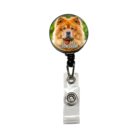 I Love My Chow Chow Dog Heart Retractable ID Key Card Name Tag Badge Holder with Clip
