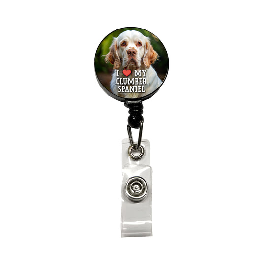 I Love My Clumber Spaniel Dog Heart Retractable ID Key Card Name Tag Badge Holder with Clip