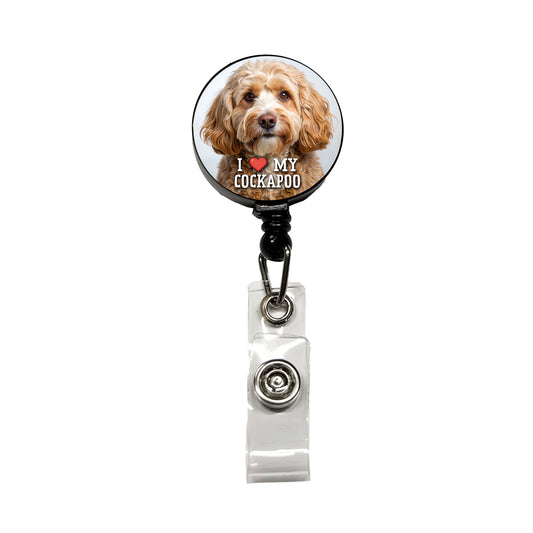 I Love My Cockapoo Dog Heart Retractable ID Key Card Name Tag Badge Holder with Clip