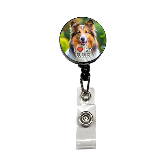 I Love My Collie Dog Heart Retractable ID Key Card Name Tag Badge Holder with Clip