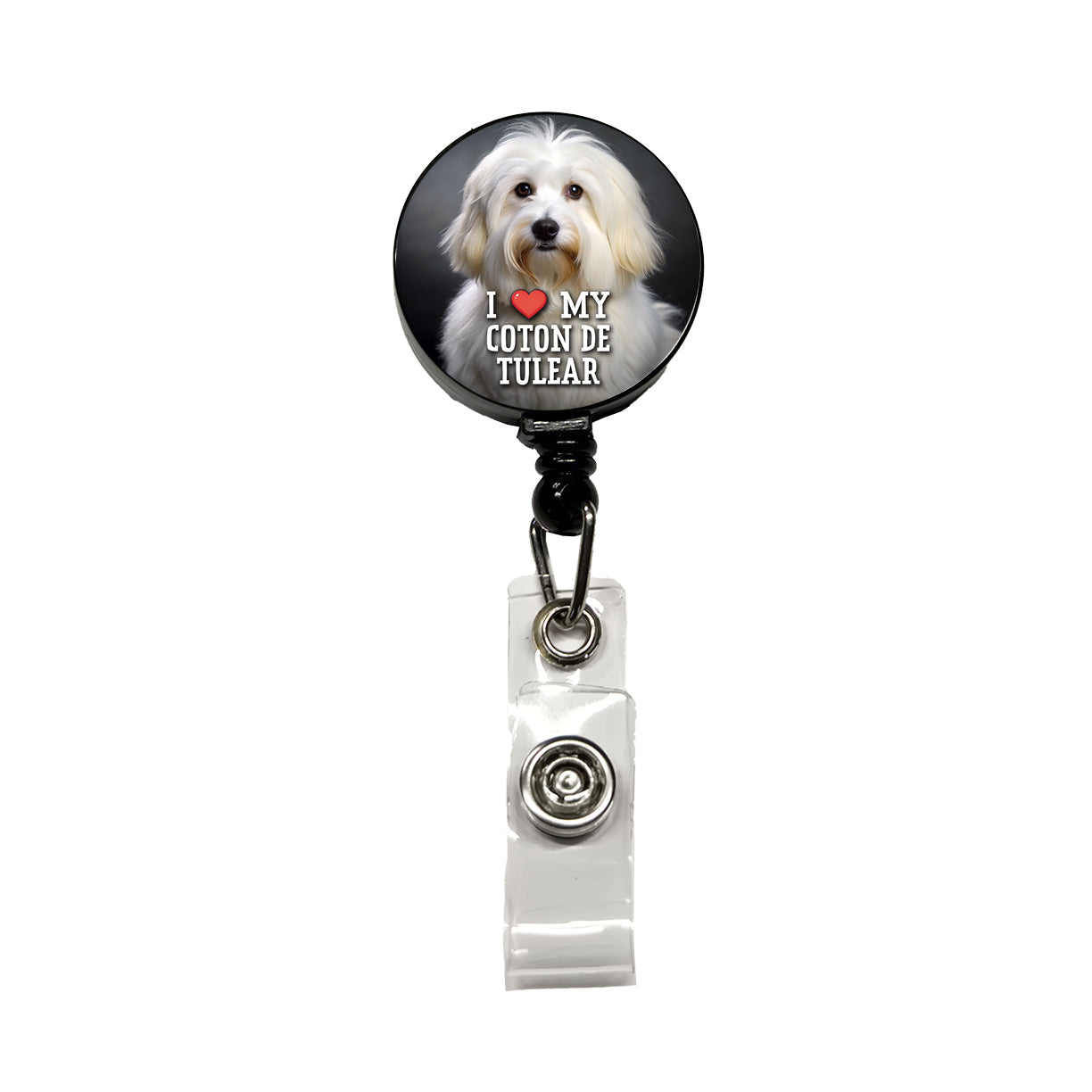I Love My Coton De Tulear Dog Heart Retractable ID Key Card Name Tag Badge Holder with Clip