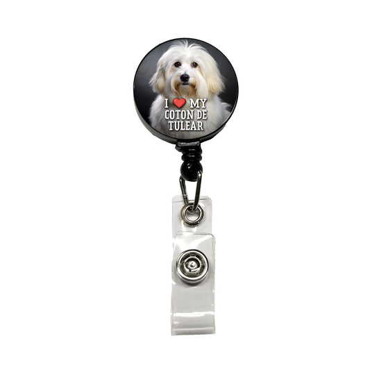 I Love My Coton De Tulear Dog Heart Retractable ID Key Card Name Tag Badge Holder with Clip