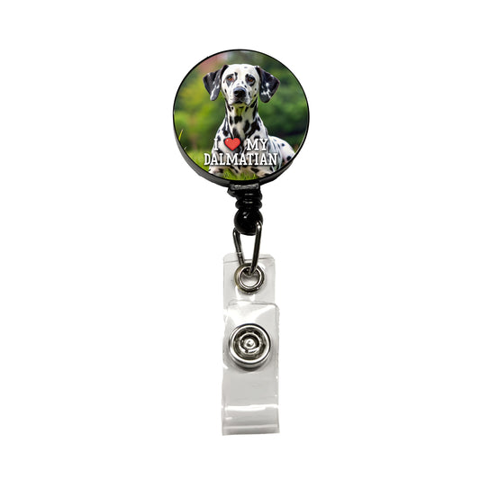 I Love My Dalmatian Dog Heart Retractable ID Key Card Name Tag Badge Holder with Clip