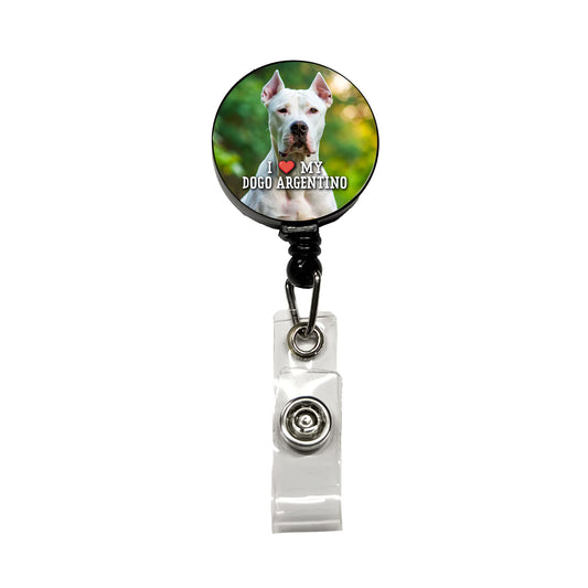 I Love My Dogo Argentino Dog Heart Retractable ID Key Card Name Tag Badge Holder with Clip