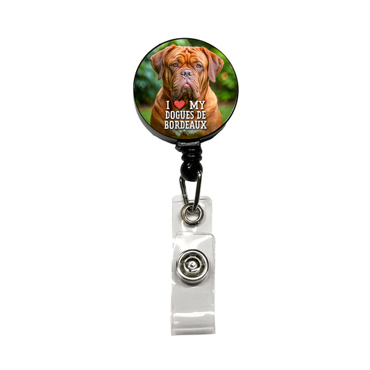 I Love My Dogues De Bordeaux Dog Heart Retractable ID Key Card Name Tag Badge Holder with Clip
