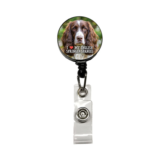 I Love My English Springer Spaniel Dog Heart Retractable ID Key Card Name Tag Badge Holder with Clip