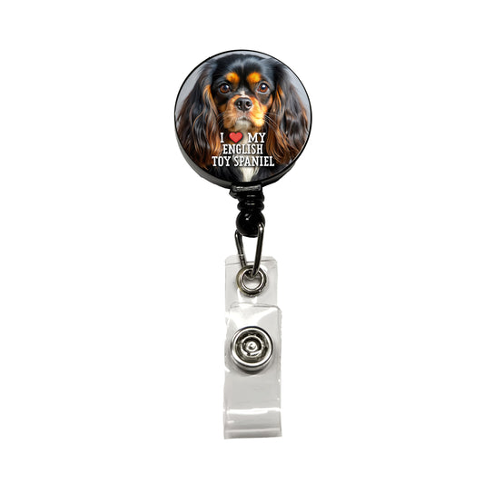 I Love My English Toy Spaniel Dog Heart Retractable ID Key Card Name Tag Badge Holder with Clip