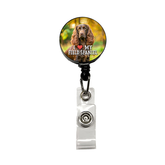 I Love My Field Spaniel Dog Heart Retractable ID Key Card Name Tag Badge Holder with Clip