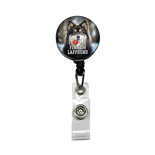 I Love My Finnish Lapphund Dog Heart Retractable ID Key Card Name Tag Badge Holder with Clip
