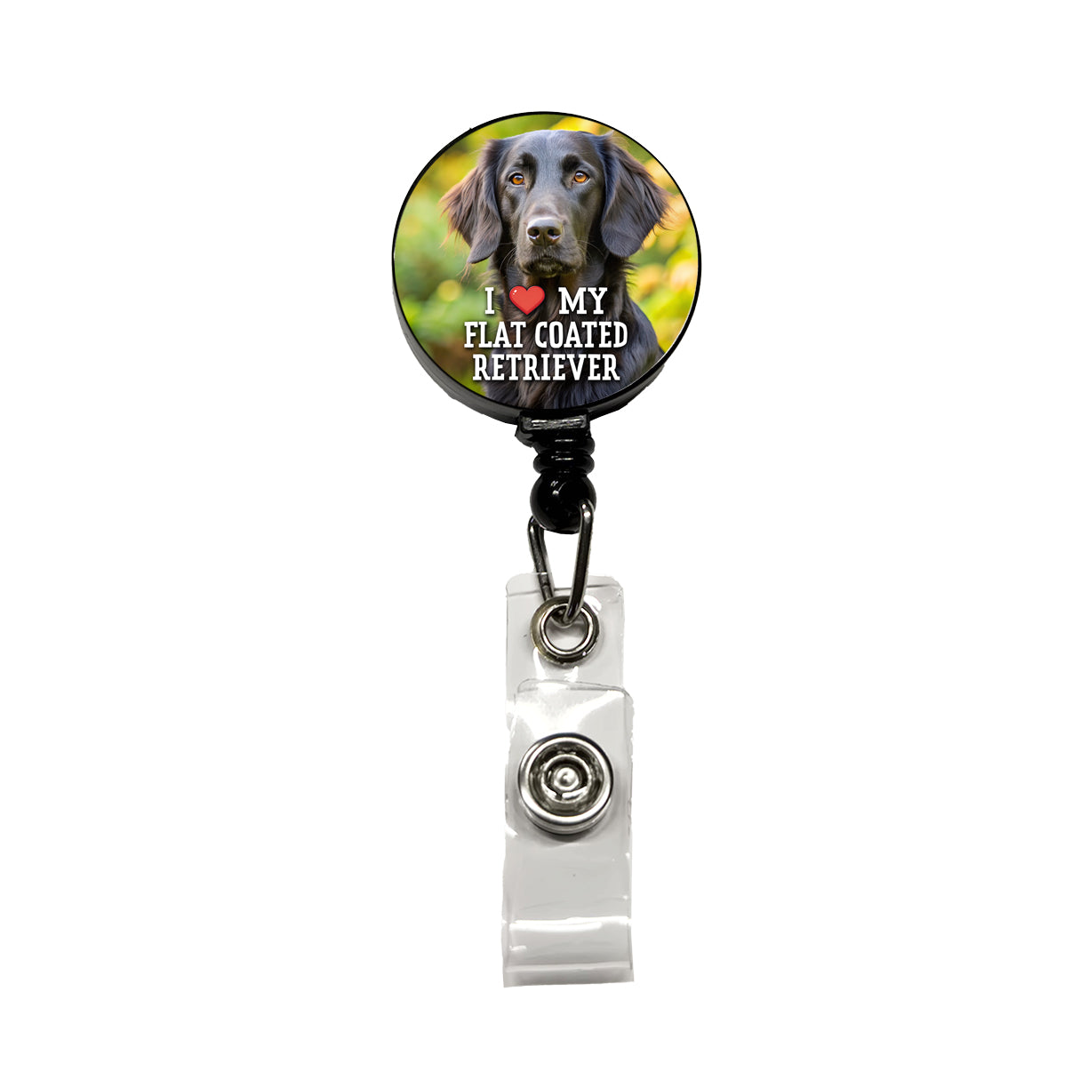 I Love My Flat Coated Retriever Dog Heart Retractable ID Key Card Name Tag Badge Holder with Clip
