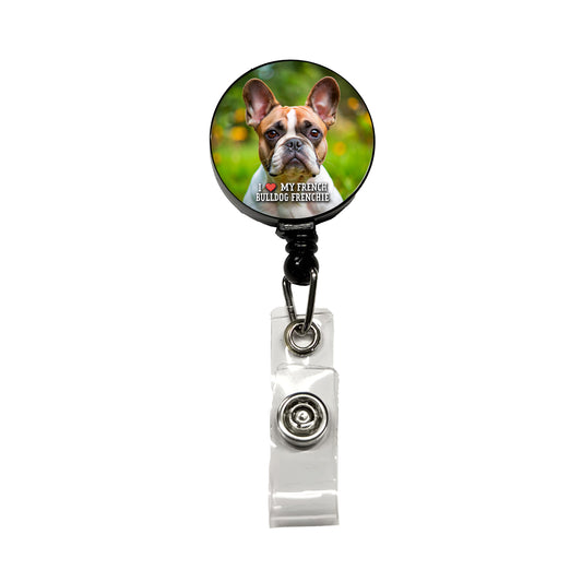 I Love My French Bulldog Frenchie Dog Heart Retractable ID Key Card Name Tag Badge Holder with Clip