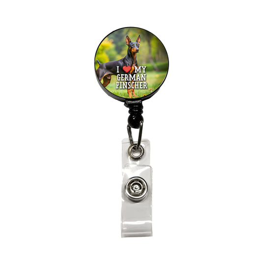 I Love My German Pinscher Dog Heart Retractable ID Key Card Name Tag Badge Holder with Clip