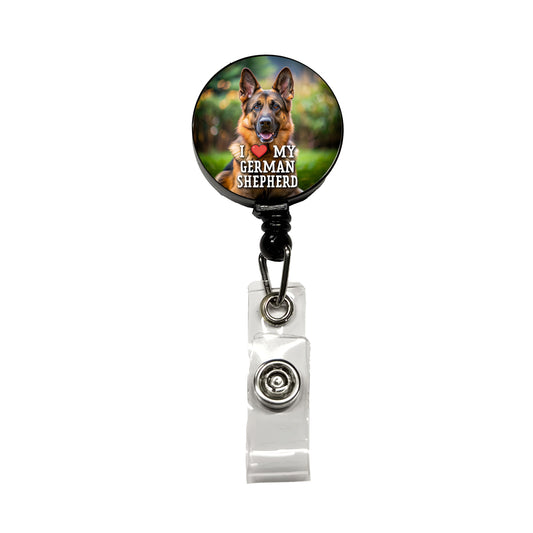 I Love My German Shepherd Dog Heart Retractable ID Key Card Name Tag Badge Holder with Clip