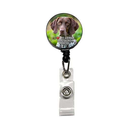 I Love My German Shorthaired Pointer Dog Heart Retractable ID Key Card Name Tag Badge Holder with Clip