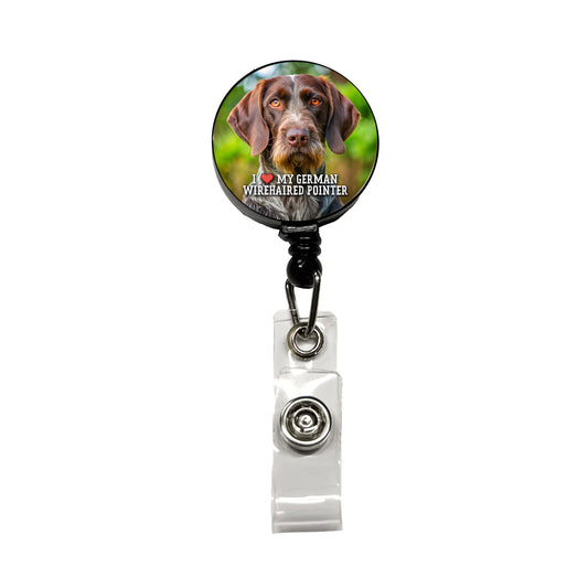 I Love My German Wirehaired Pointer Dog Heart Retractable ID Key Card Name Tag Badge Holder with Clip