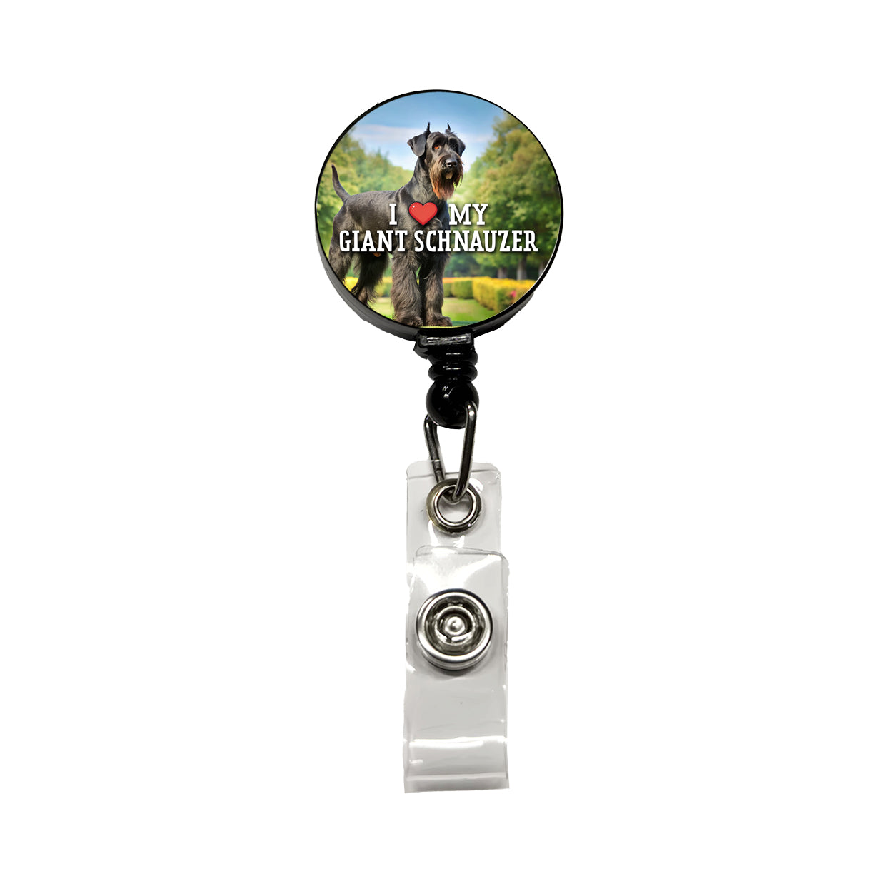 I Love My Giant Schnauzer Dog Heart Retractable ID Key Card Name Tag Badge Holder with Clip