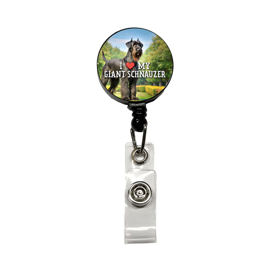 I Love My Giant Schnauzer Dog Heart Retractable ID Key Card Name Tag Badge Holder with Clip