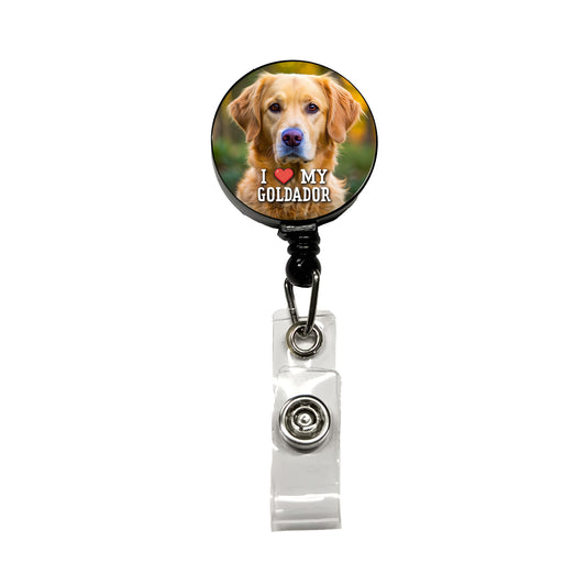 I Love My Goldador Dog Heart Retractable ID Key Card Name Tag Badge Holder with Clip