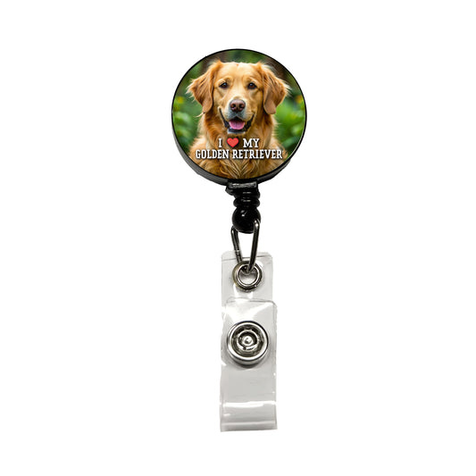 I Love My Golden Retriever Dog Heart Retractable ID Key Card Name Tag Badge Holder with Clip