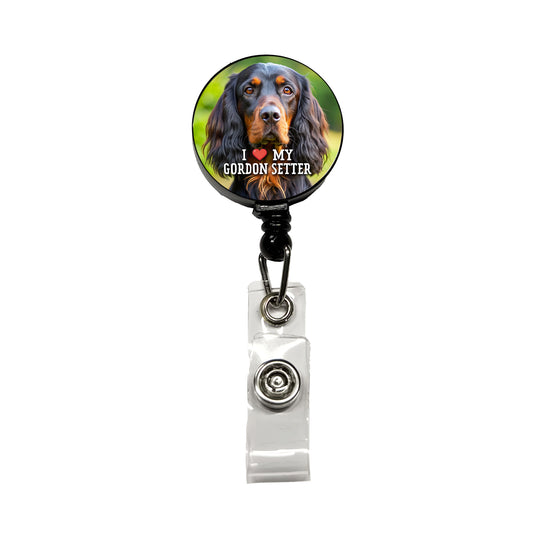 I Love My Gordon Setter Dog Heart Retractable ID Key Card Name Tag Badge Holder with Clip
