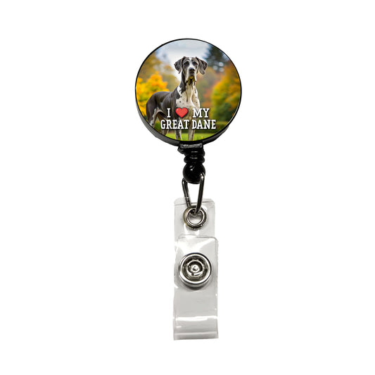 I Love My Great Dane Dog Heart Retractable ID Key Card Name Tag Badge Holder with Clip