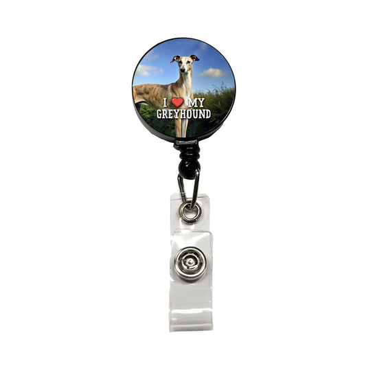 I Love My Greyhound Dog Heart Retractable ID Key Card Name Tag Badge Holder with Clip