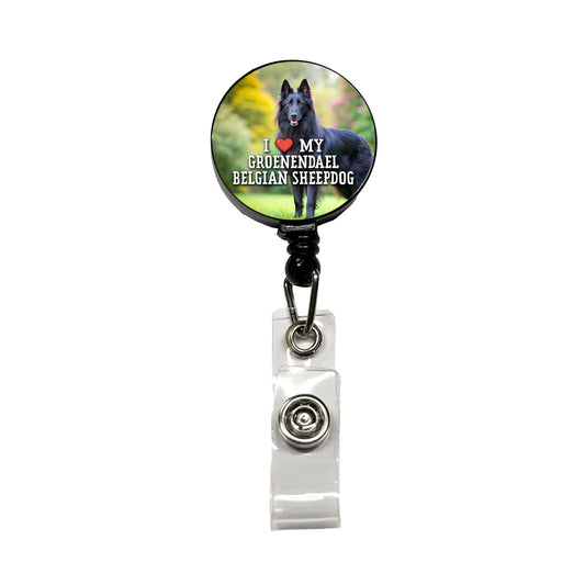I Love My Groenendael Belgian Sheepdog Dog Heart Retractable ID Key Card Name Tag Badge Holder with Clip