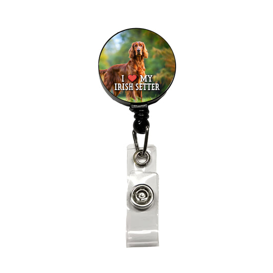 I Love My Irish Setter Dog Heart Retractable ID Key Card Name Tag Badge Holder with Clip