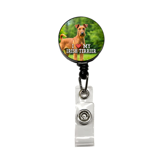 I Love My Irish Terrier Dog Heart Retractable ID Key Card Name Tag Badge Holder with Clip
