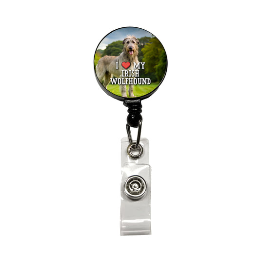 I Love My Irish Wolfhound Dog Heart Retractable ID Key Card Name Tag Badge Holder with Clip