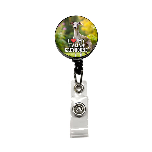 I Love My Italian Greyhound Dog Heart Retractable ID Key Card Name Tag Badge Holder with Clip