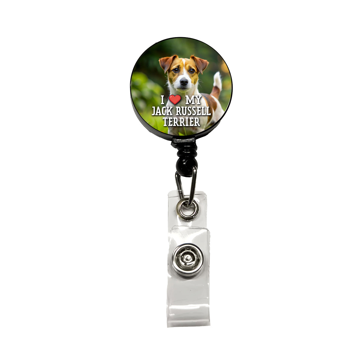 I Love My Jack Russell Terrier Dog Heart Retractable ID Key Card Name Tag Badge Holder with Clip