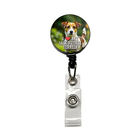 I Love My Jack Russell Terrier Dog Heart Retractable ID Key Card Name Tag Badge Holder with Clip