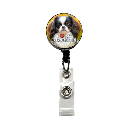 I Love My Japanese Chin Dog Heart Retractable ID Key Card Name Tag Badge Holder with Clip