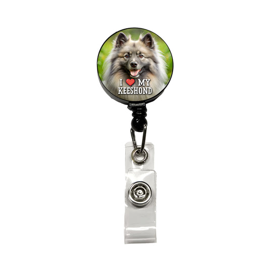 I Love My Keeshond Dog Heart Retractable ID Key Card Name Tag Badge Holder with Clip