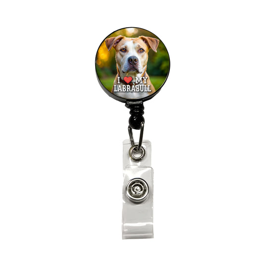 I Love My Labrabull Dog Heart Retractable ID Key Card Name Tag Badge Holder with Clip