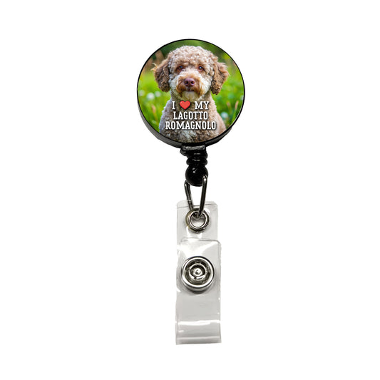 I Love My Lagotto Romagnolo Dog Heart Retractable ID Key Card Name Tag Badge Holder with Clip