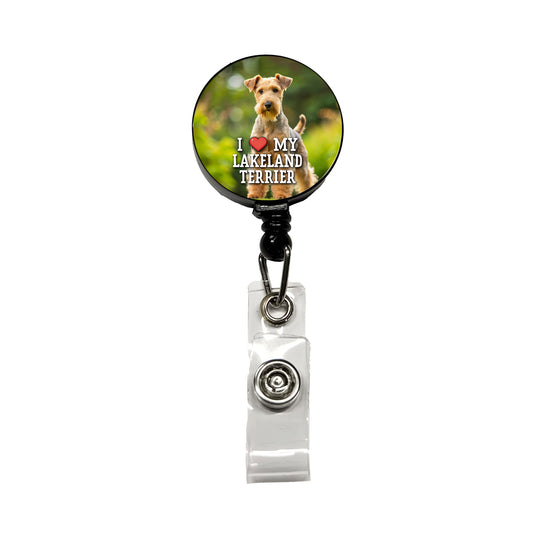 I Love My Lakeland Terrier Dog Heart Retractable ID Key Card Name Tag Badge Holder with Clip