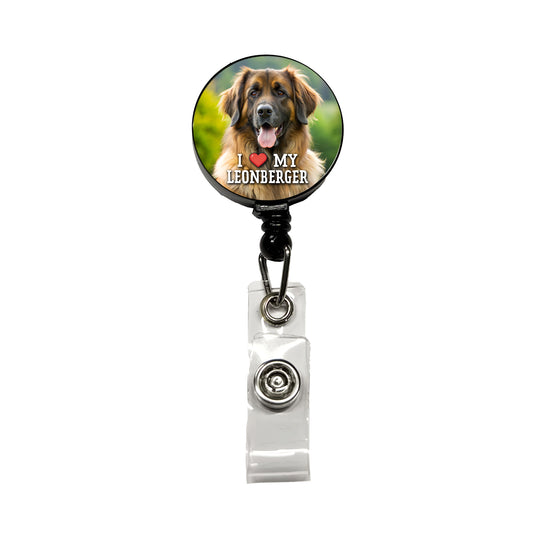 I Love My Leonberger Dog Heart Retractable ID Key Card Name Tag Badge Holder with Clip