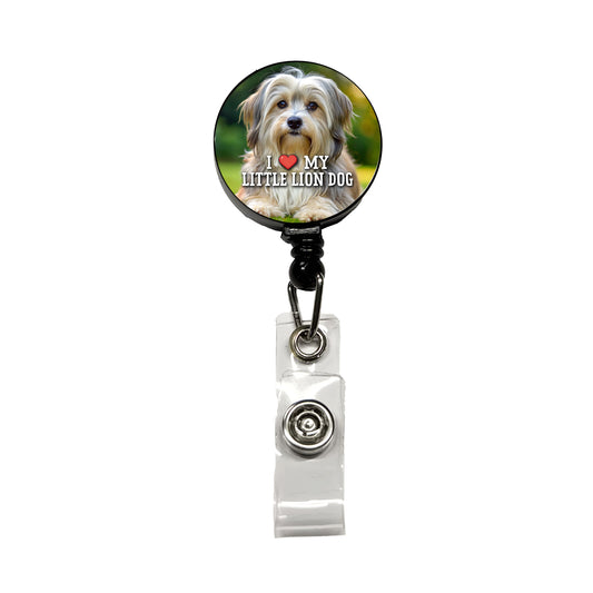 I Love My Little Lion Dog Heart Retractable ID Key Card Name Tag Badge Holder with Clip